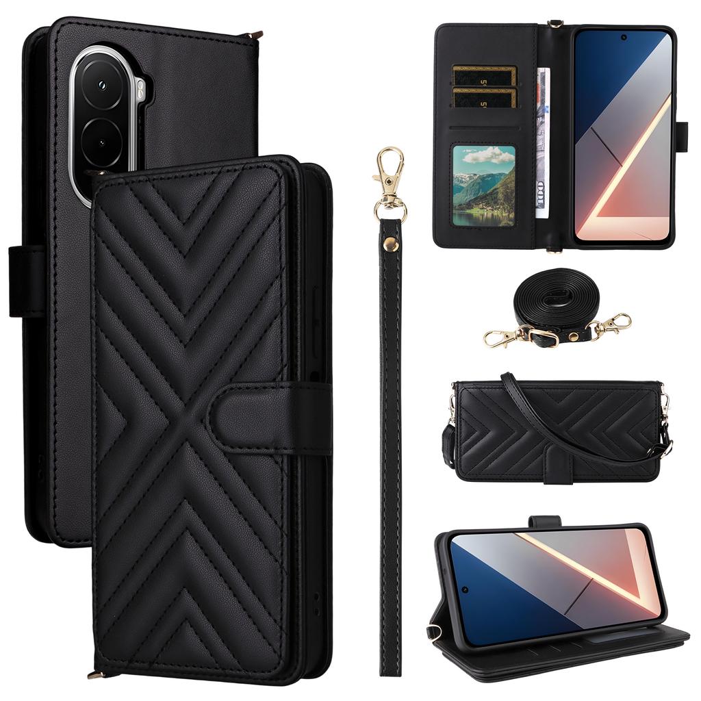 Para Xiaomi Poco M7 Plus 5G/Poco M7 4G (169mm) Capa com Alça de Ombro/Pulso Capa de Couro para Celular Suporte Carteira