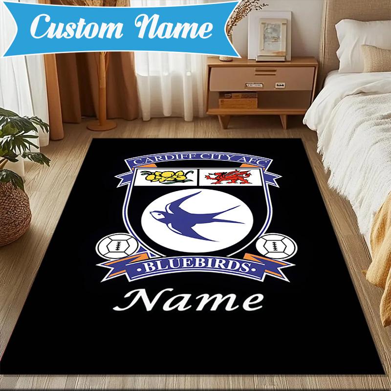Custom Name Cardiff FC Crest Rug Game Carpet, Floor Mat for Bedroom Living Room Entryway Rug, Home Decor Idea Gift for Christmas Birthday