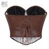 Women S Retro Cow Print Pu Leather Paneled Corset Bustier Slimming Shapewear