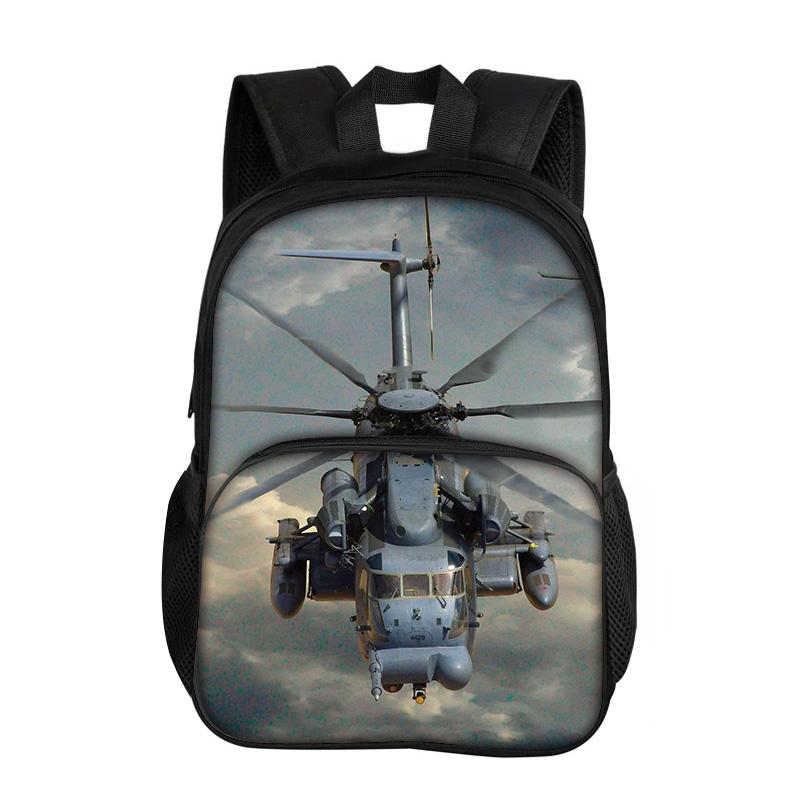 Helicopter Large Capacity Lightweight Round Front Bag Backpack New Mechanical Print Best Gift for Boys and Girls In School