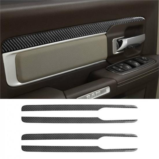 4Pcs For RAM 1500 2013-2018 Carbon Fiber Interior Door Panel Cover Trim