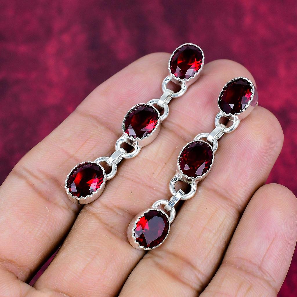 Red Garnet Jewelry, 925 Solid Sterling Silver Earrings, Handmade Gemstone Jewelry Earrings For Memorial Day