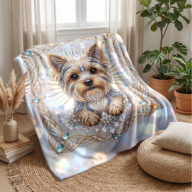 Glamorous Pug Portraits Theme Blanket Lightweight Warm Flannel Blanket Decorative Throw Blanket for Home Decoration