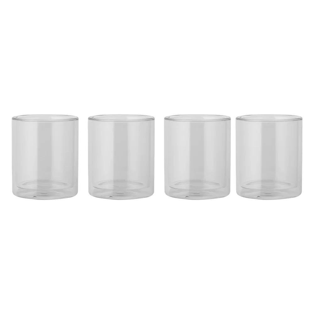 4 Pack 13oz Double Wall Drinking Glasses Set Stylish Insulated Drinkware Enhance Beverage Experience Home Use