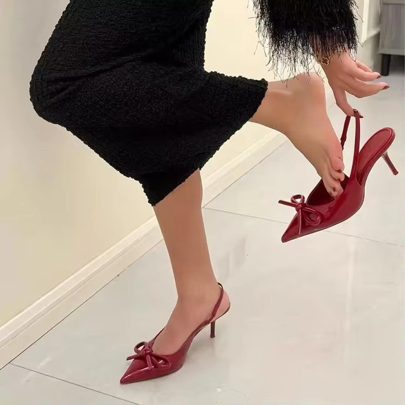 

Women s Summer French Bow Backless Pointed Toe Stilettos 39 червоний