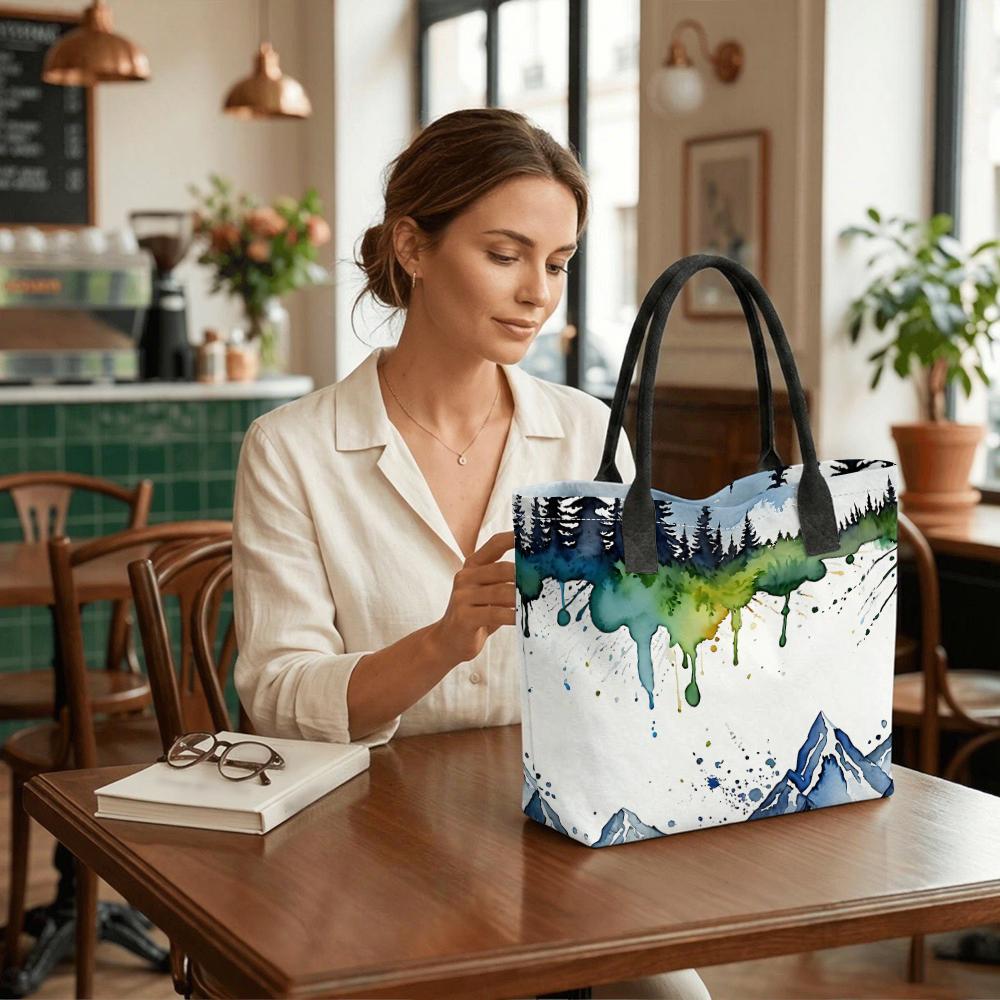 Watercolor Landscape Tote Bag Casual Large Capacity Daily Handbag