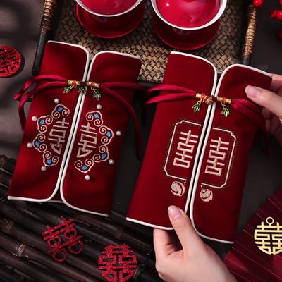 Chinese Style Wedding Red Envelope Embroidery Best Wishes Red Money Packet Handmade Large Capacity Tassel Design Envelope