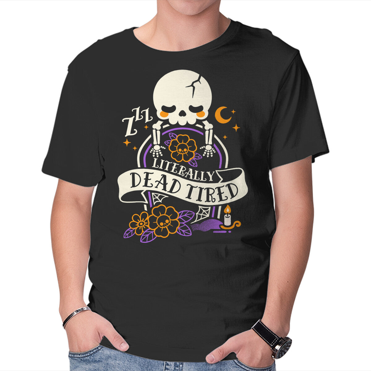 Unisex Crew Neck T-Shirt Literally Dead Tired Graphic Short Sleeve Casual Tee XXL
