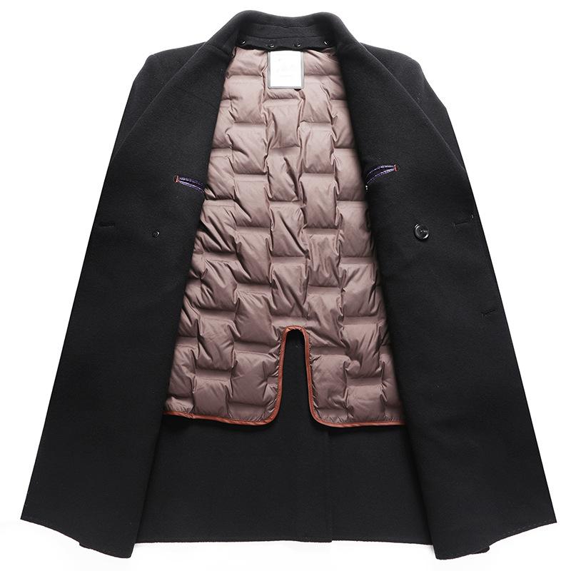 Autumn and Winter New Mid-length Double-breasted Cashmere Coat for Men, Goose Down Removable Liner, Double-sided Woolen Cashmere Coat for Men