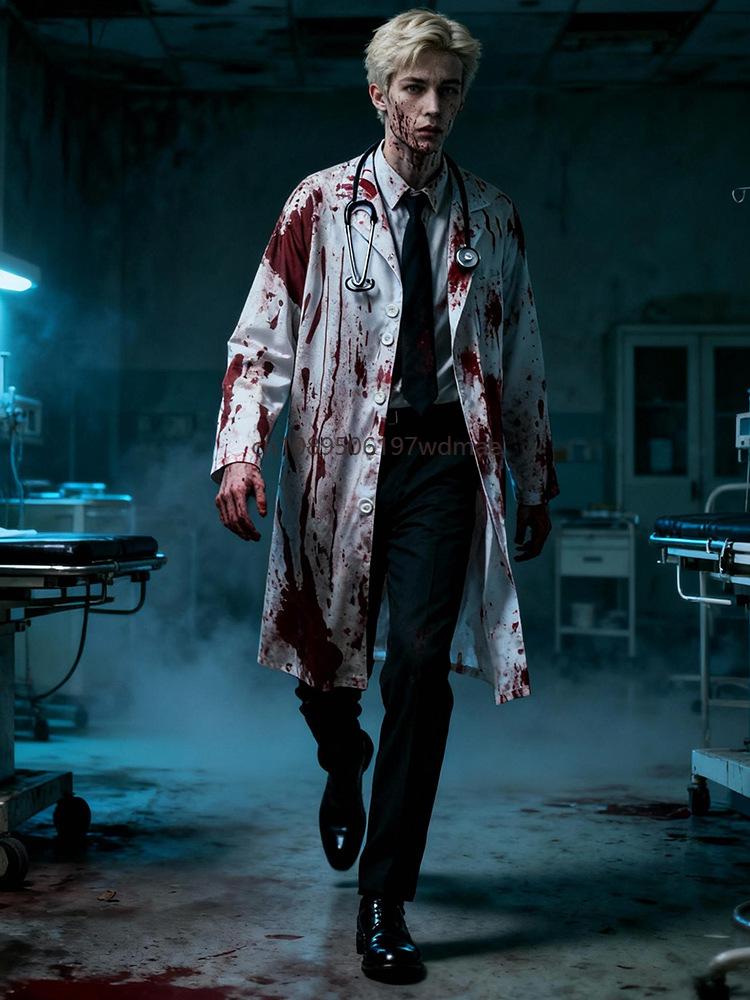 Zombie Doctor Nurse Couple Costume Bloody Scary Hospital Outfit Adult Horror Halloween Masquerade Cosplay Fancy Dress Set