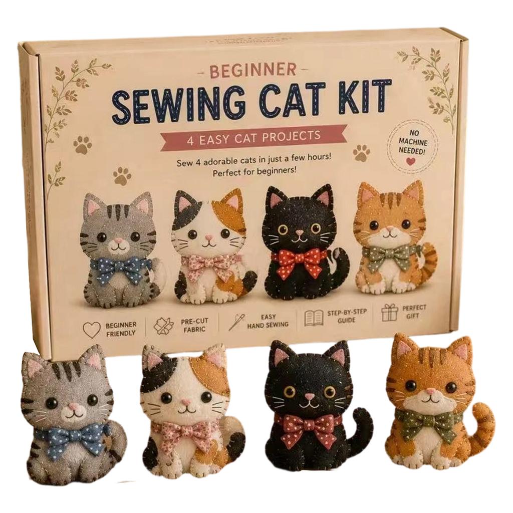 Kit da Cucito per Principianti Gnomo 4 Facili Progetti a Mano Tessuto in Feltro Pretagliato Guida Passo Passo Non Serve la Macchina Giocattoli Peluche Miniatura Fai da Te