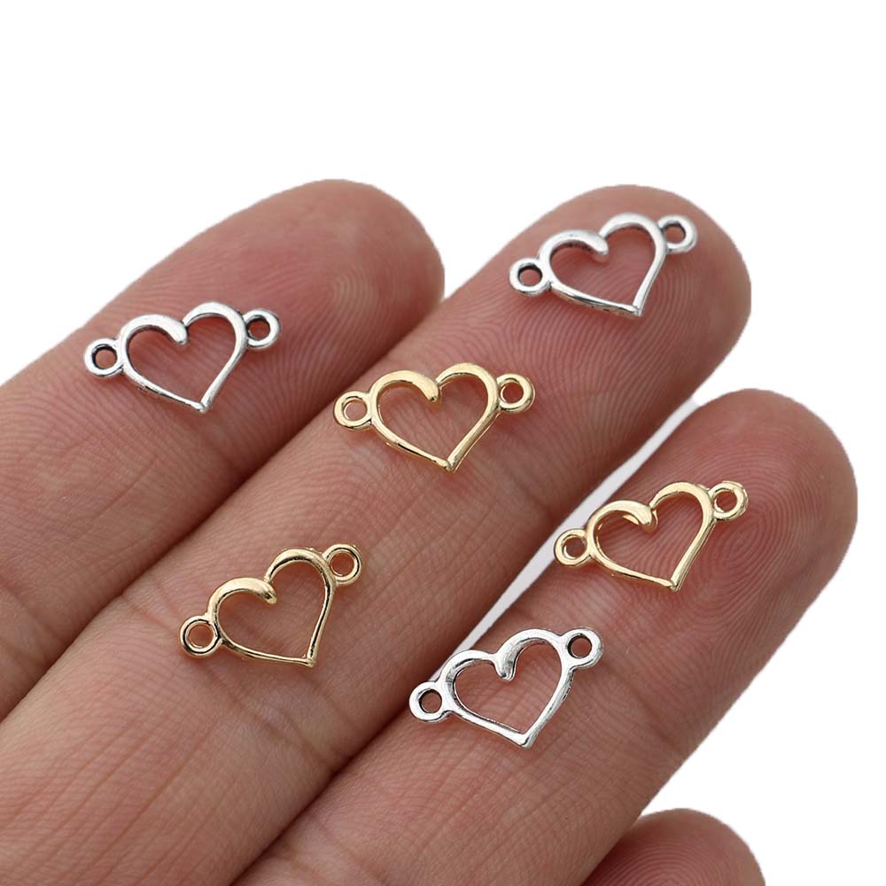 40Pcs Silver Plated Heart Charm Connectors For Jewelry Making Bracelet Diy Craft Accessories15X8Mm