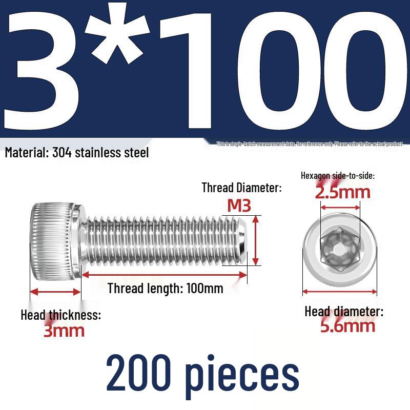 304 Stainless Steel Hex Socket Head Cap Screws, M2-M10, Extended Length