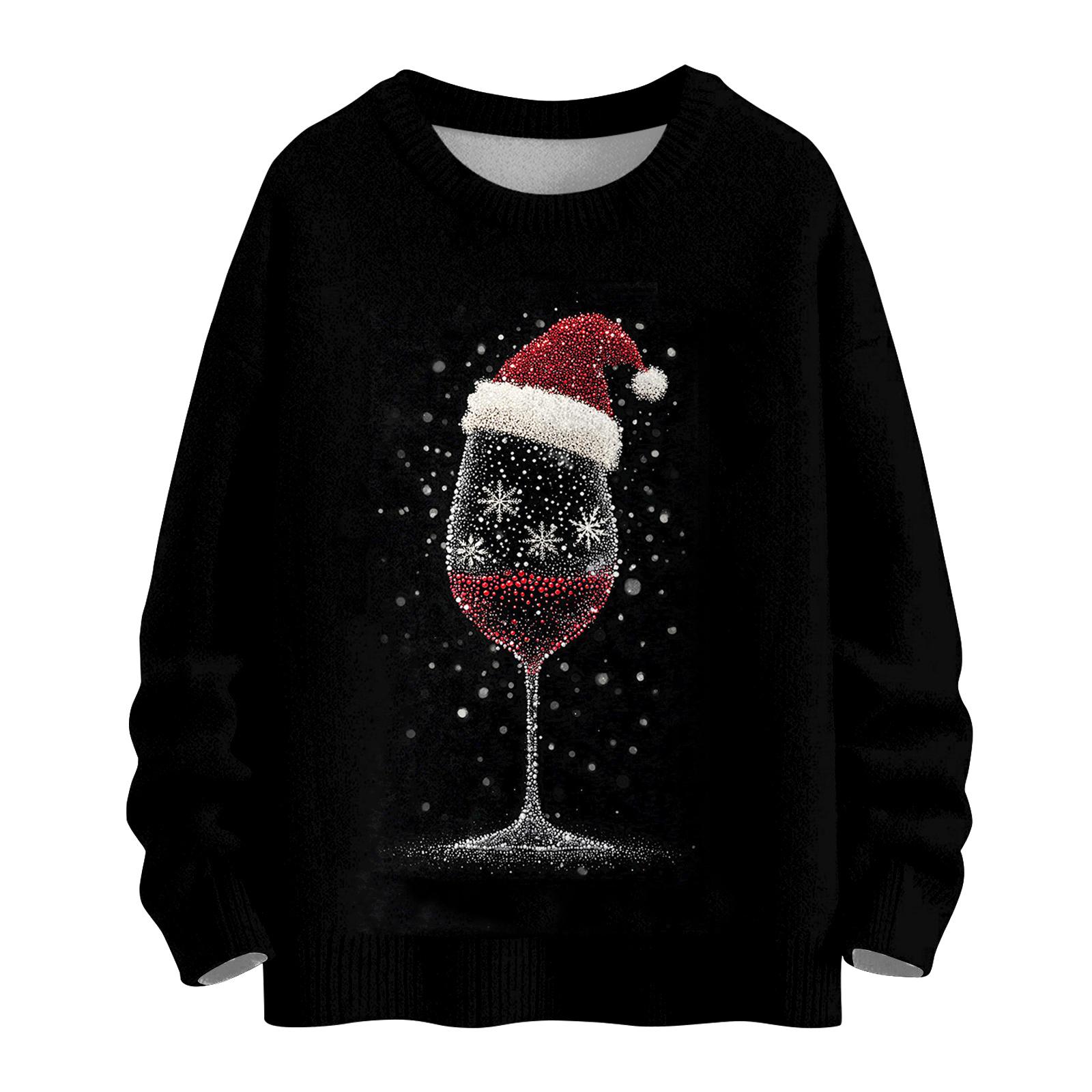 

Женский повседневный шерстяной рождественский свитшот с длинным рукавом, осенний отпускной пуловер с длинным рукавом XL чёрный