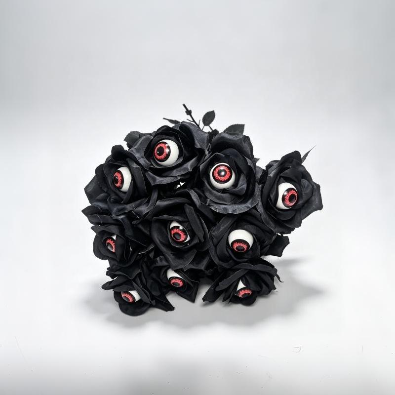 1Pc With Eyeball Halloween Eyeball Rose Simulation Handmade Eyeball Fake Flower Exquisite Artificial Black Rose Accessories