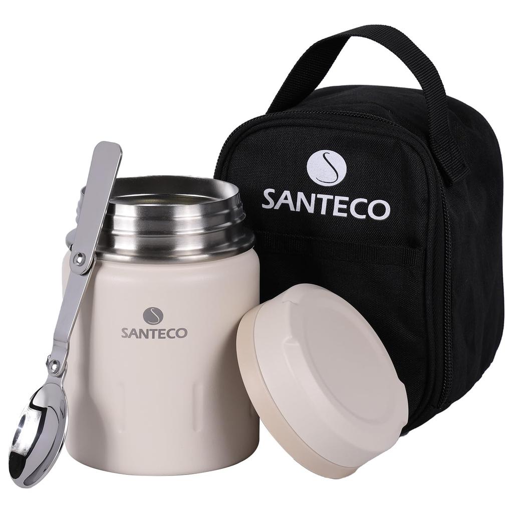 SANTECO Vacuum Insulated Soup Jar 500ml Wide Mouth Insulated Lunch Jar Insulated Lunch Box Spoon with Dedicated Bag Stylish Unisex Picnic Club Use