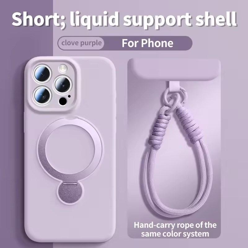 Magsafe Magnetic Bracket Liquid Silicone Phone Case For IPhone 13 14 15 16 17 Pro Max With Hanging Rope Anti fall Protective Cover