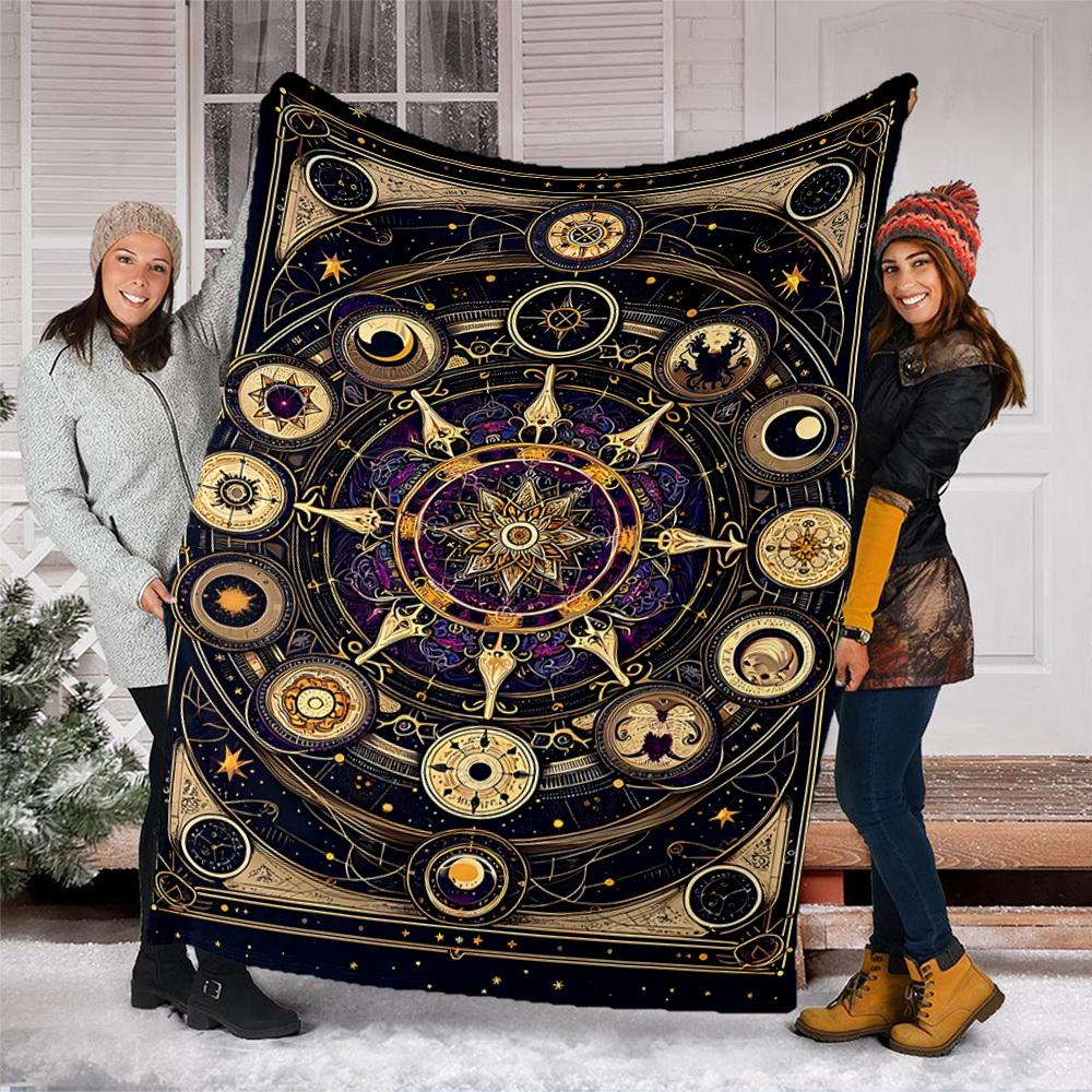 1pc Astrology Symbols Mandala Throw Blanket Polyester Fiber, Lightweight Flannel, Soft & Warm, All Season Use for Outdoor, Camping