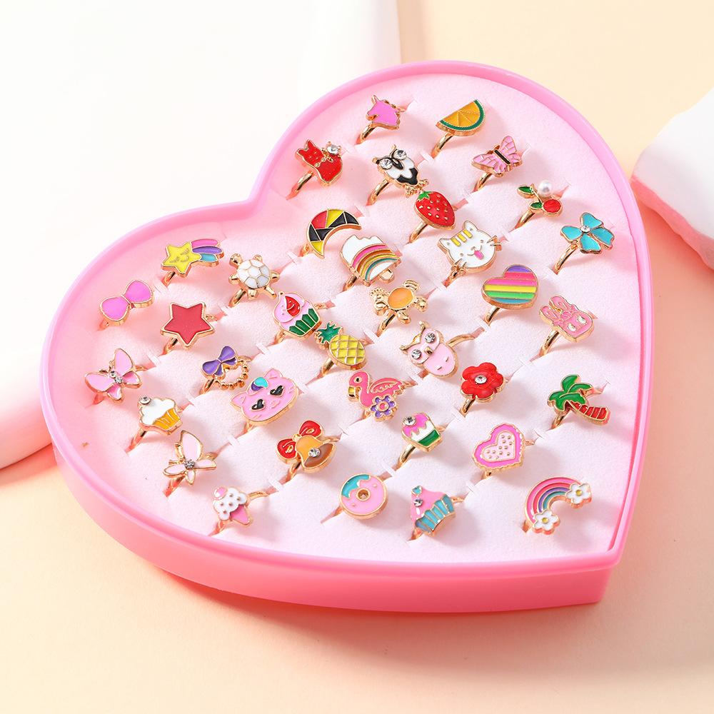 36 Pezzi Anelli Dita Mignolo per Bambini Cartoni Animati - anelli con chiusura carina con confezione regalo a forma di cuore