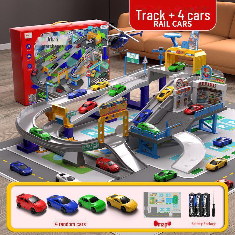 

Детский набор для парковки электрических городских железнодорожных машинок - многослойная интерактивная игрушка в подарочной коробке
