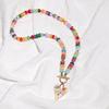 Handmade Retro Corn-Stained Glass Heart Pendant Necklace with Beaded Choker for Women