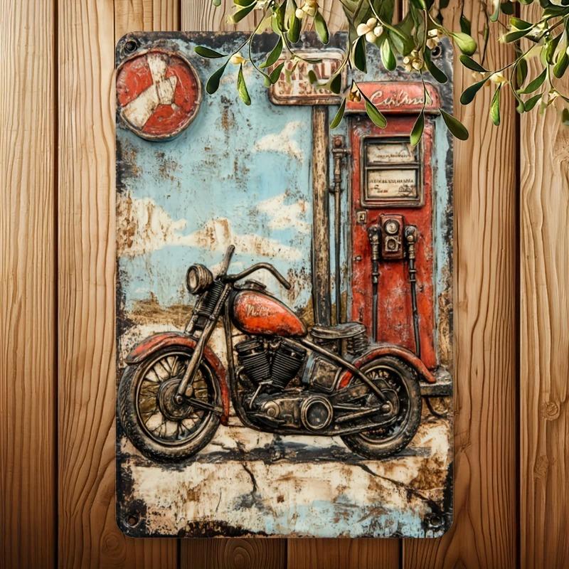 Vintage Aluminum Tin Sign Wall Art X Inch Retro Motorcycle Pattern Garage Bar Home Decor
