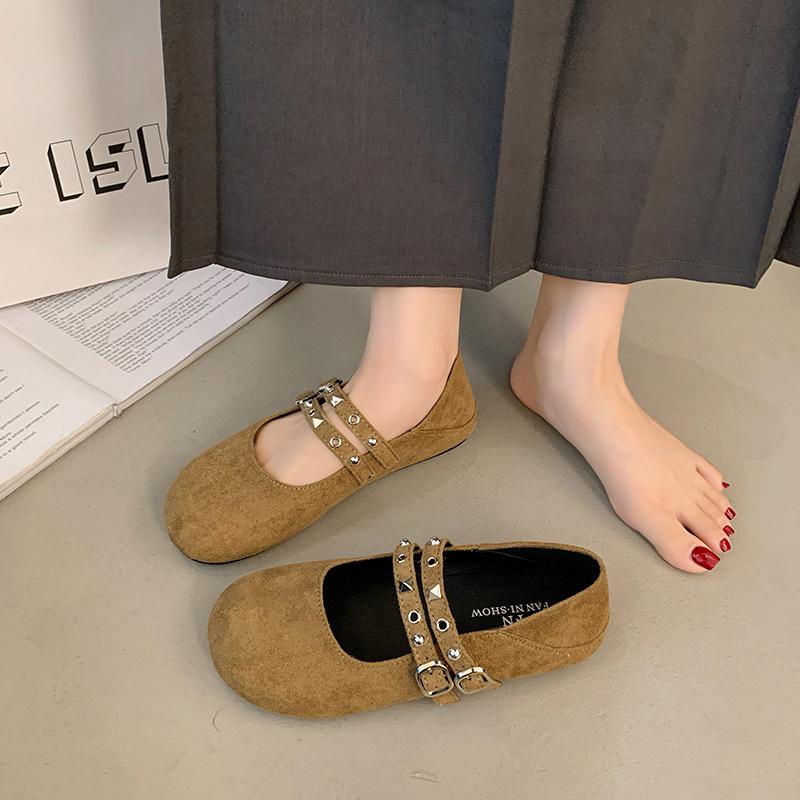 Retro Round Head Double Buckle with Mary Jane Shoes Women's 2025 Spring and Autumn Korean Version of the Style Shallow Mouth Fashion Versatile Sin