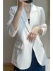 White Silk Satin Women's Suit Jacket - High-End Korean Style for Spring/Autumn 2025