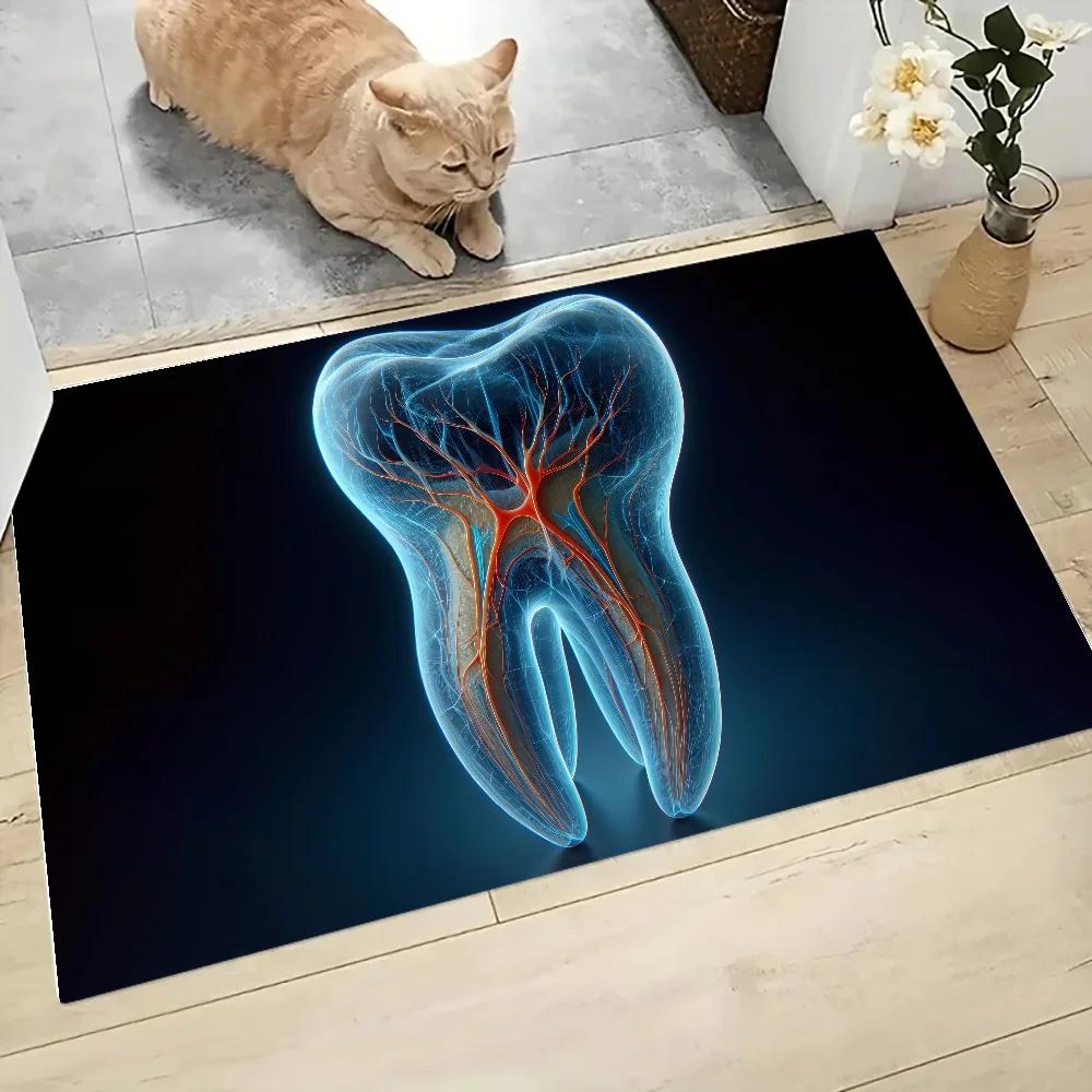 The Dentist Tooth Floor Mat Graphic Printed Flannel Doormats for Bathroom Kitchen Entrance Carpet Home Decor