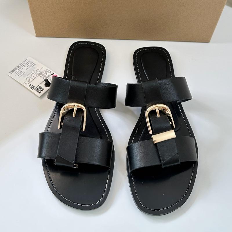 

Soleist Женские летние плоские сандалии Модные с металлической пряжкой Ремешок Zapatos De Muje Бренд Открытый носок Повседневные пляжные римские сандалии для женщин 36 чёрный