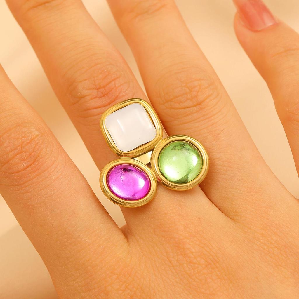 Vintage Turquoise Stainless Steel Open Finger Ring for Women