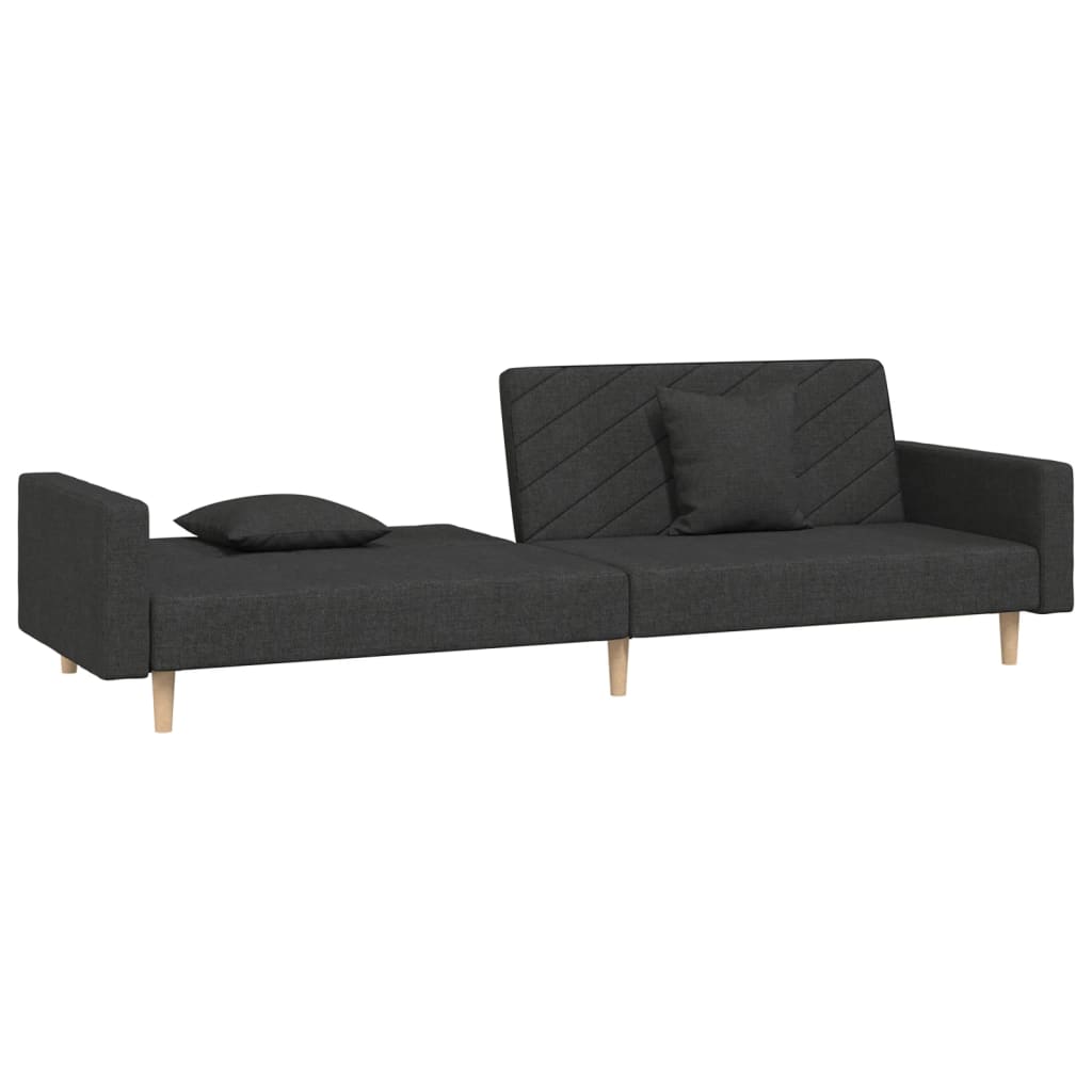 2 Seater Sofa Bed with 2 Pillows Black Fabric