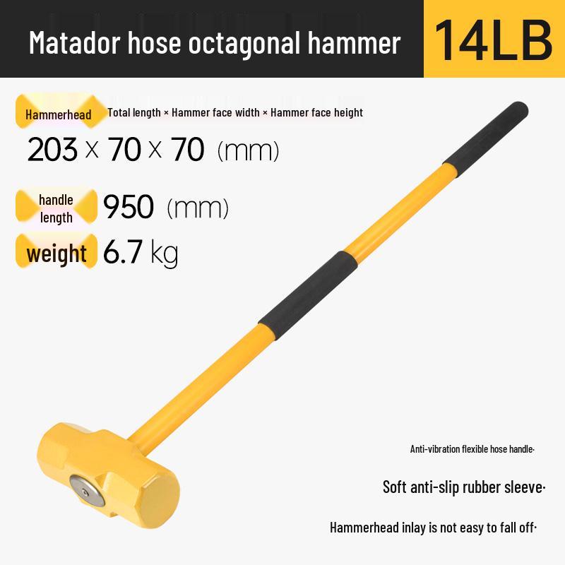 Octagonal Stonemason Hammer with Square Head, Iron/Wood Handle, Available in 3 lb, 4 lb, 6 lb.