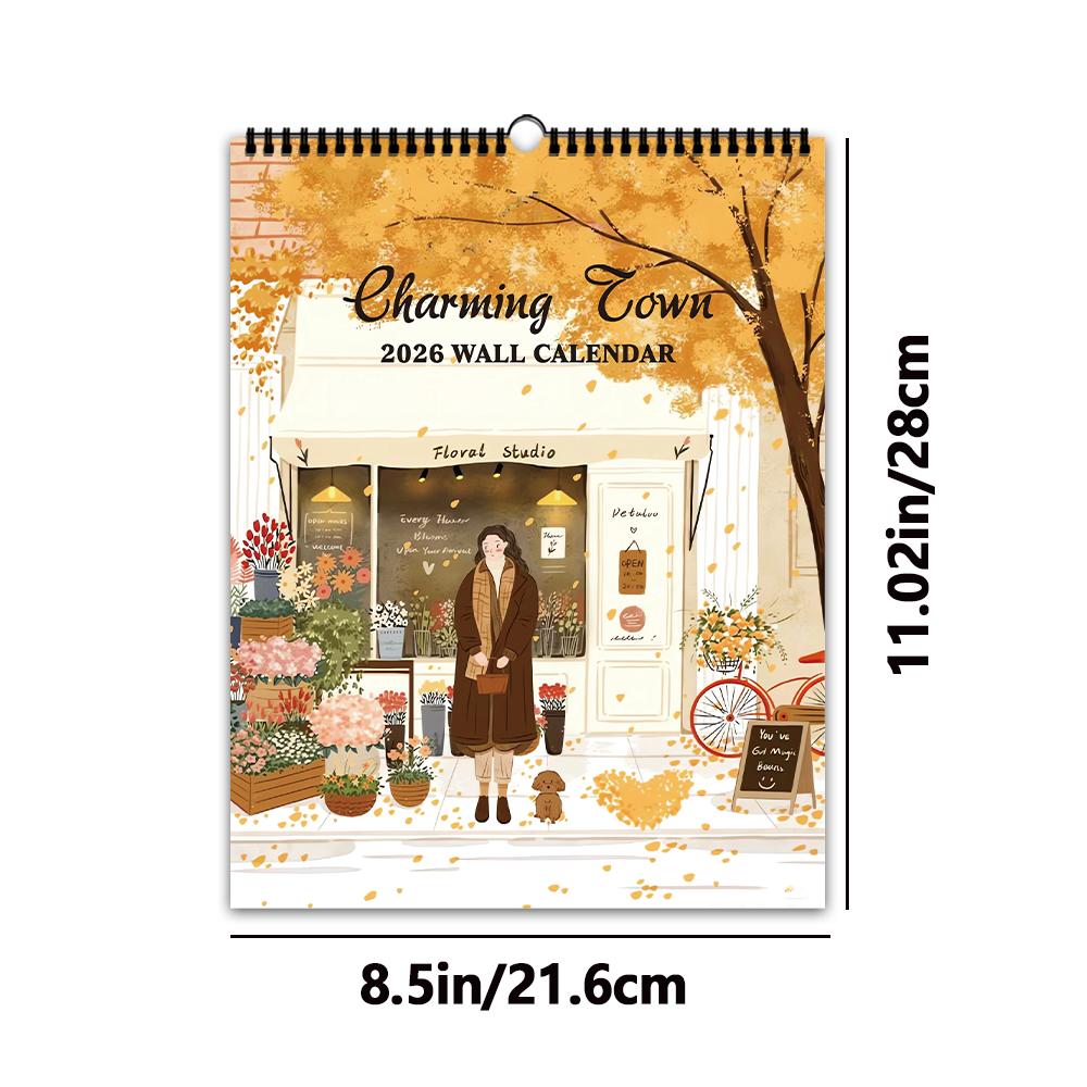 

1 шт. 2026 Календарь настенный серии «Исцеляющий цветочный магазин» с ручной росписью, 12 дизайнов, Идеально подходит для подарков на день рождения, Рождество