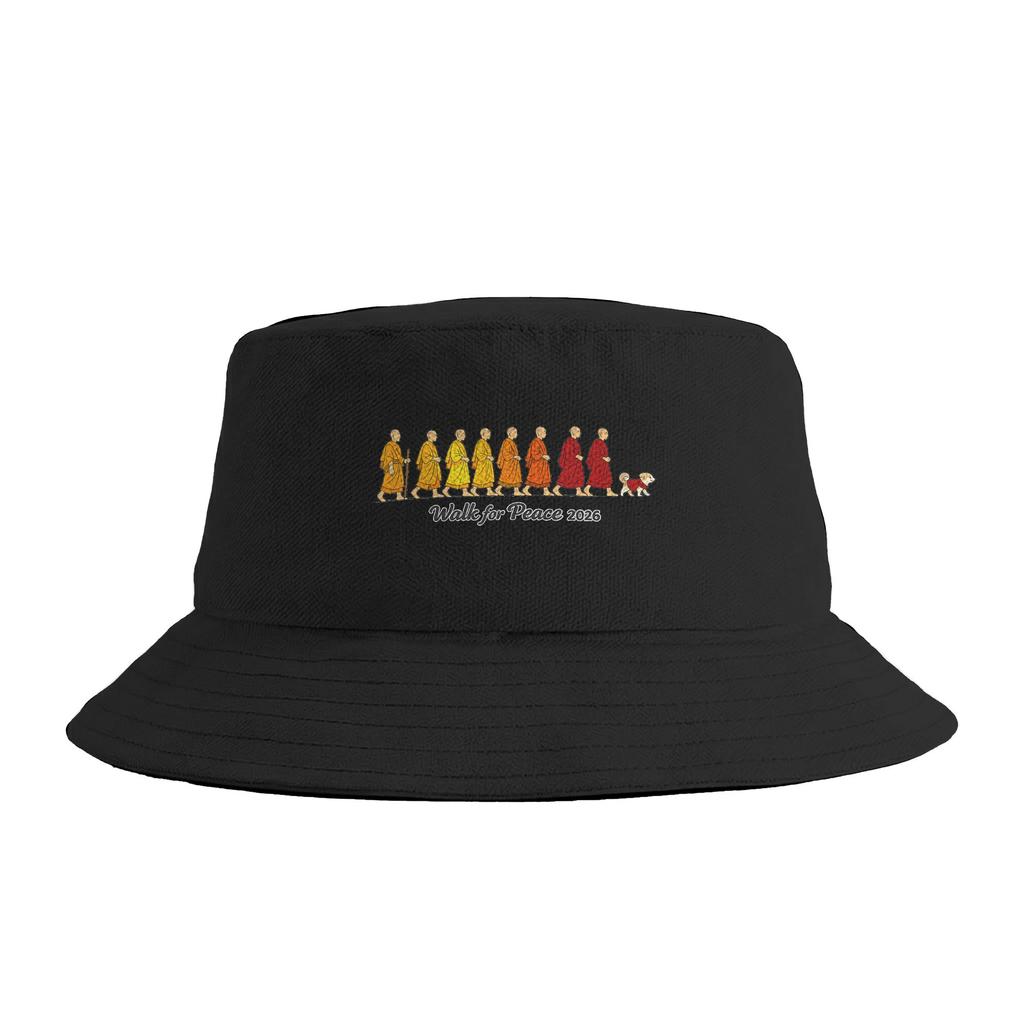 Couple Peace Minimalist Zen Art Walk For Peace Monks With Aloka Dog Bucket Hat Foldable Fisherman Hats Summer Classic Caps