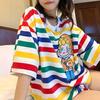 Sommerlich Verspieltes Regenbogenstreifen Cartoon Dreidimensionale Dekoration Locker Lässig Rundhals Kurzarm Oversize T-Shirt