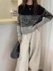 2026 Autumn/Winter Korean Style Color Block Retro Wool Sweater - Round Neck, Thick Knit, Loose Pullover Women's Top