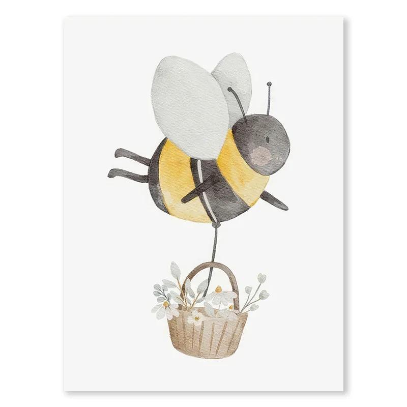 

Boho Cartoon Farm Animals Wall Art Canvas Painting Rabbit Bear Bee Flower Posters and Prints Pictures for Baby Kids Room Decor 21cm×30cm NoFrame