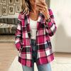 Damen Freizeit Karo Strickjacke Jacke mit Taschen, Langarm Umlegekragen Oberbekleidung