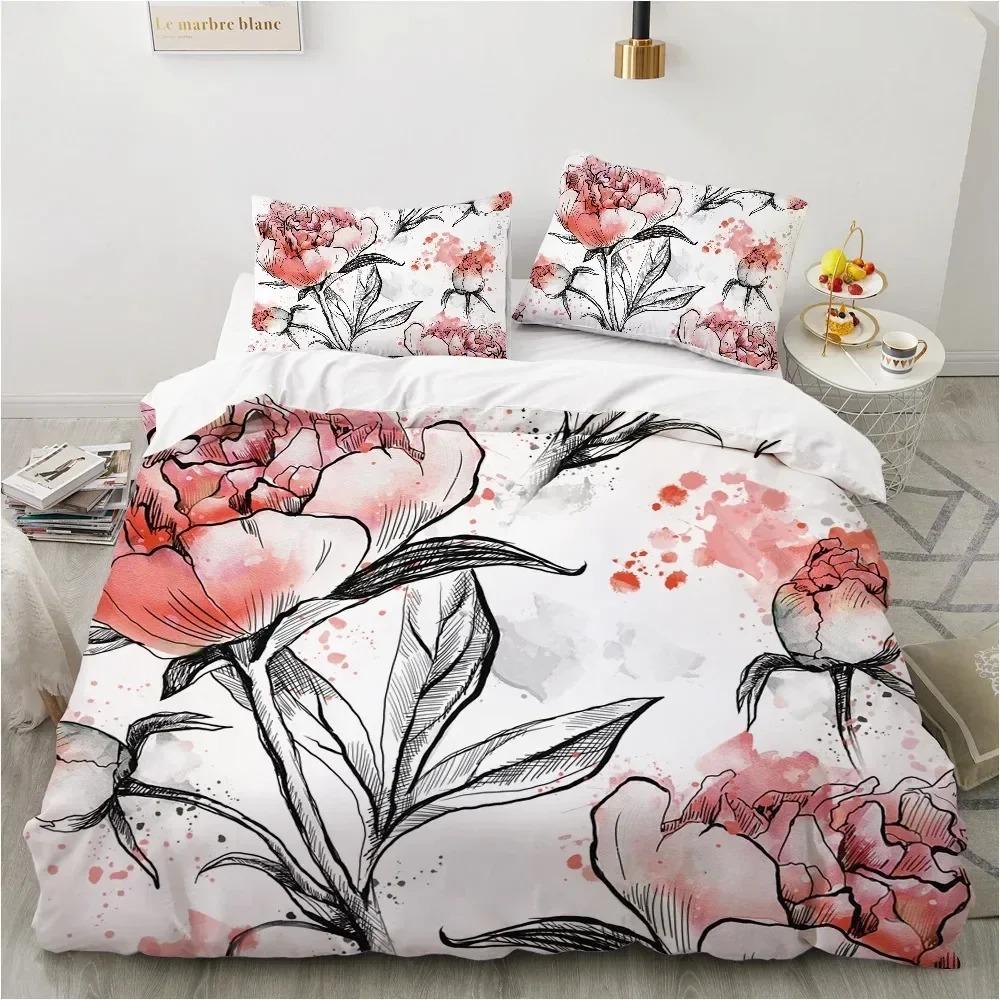 Pink Rose Flowers Bedding CollectionDuvet Cover Comforter Bed Collection Quilt Cover PillowcaseKing Queen Twin Size Boys Girls Adultse