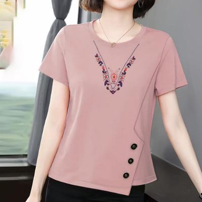 Summer Pure Cotton Short Sleeved Top for Women Summer Plus Size Loose Middle-aged Mother All Cotton Half Sleeved T-shirt