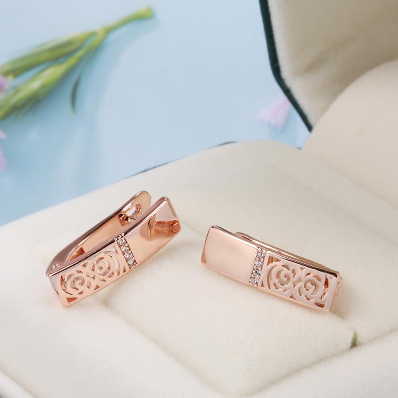 New Trend Hollow Flower Drop Earrings For Women  Rose Gold Glossy Natural Zircon Fashion Jewelry Women Earrings