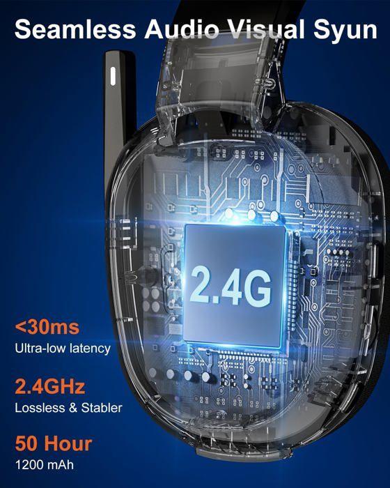 Gaming Headset - Wireless - 50h Battery Life - Noise-Canceling Microphone - Compatible PS5/PC/PS4/Mac