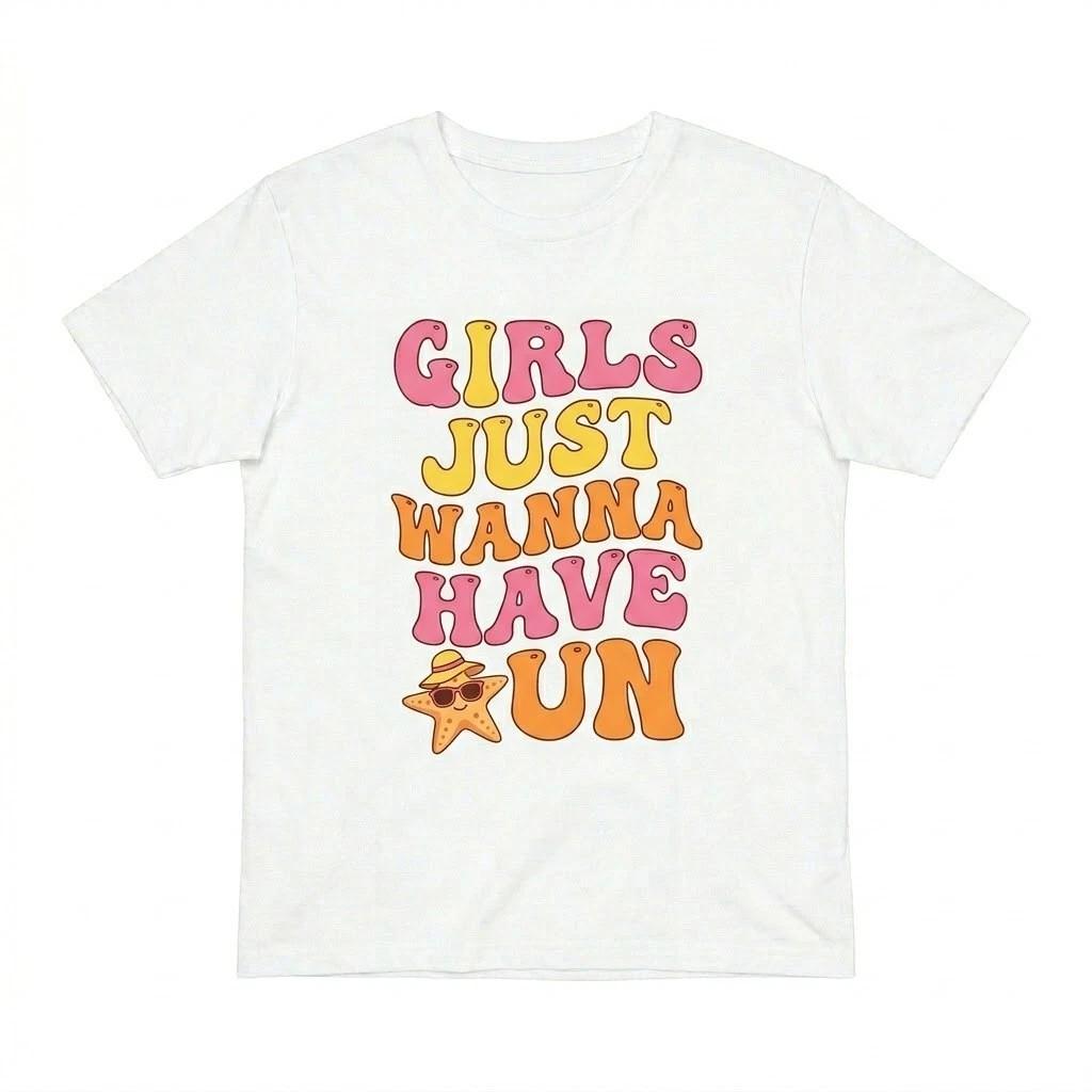 Retro Girls Just Wanna Have Fun T-Shirt - Vintage Starfish Summer Beach Tee XL
