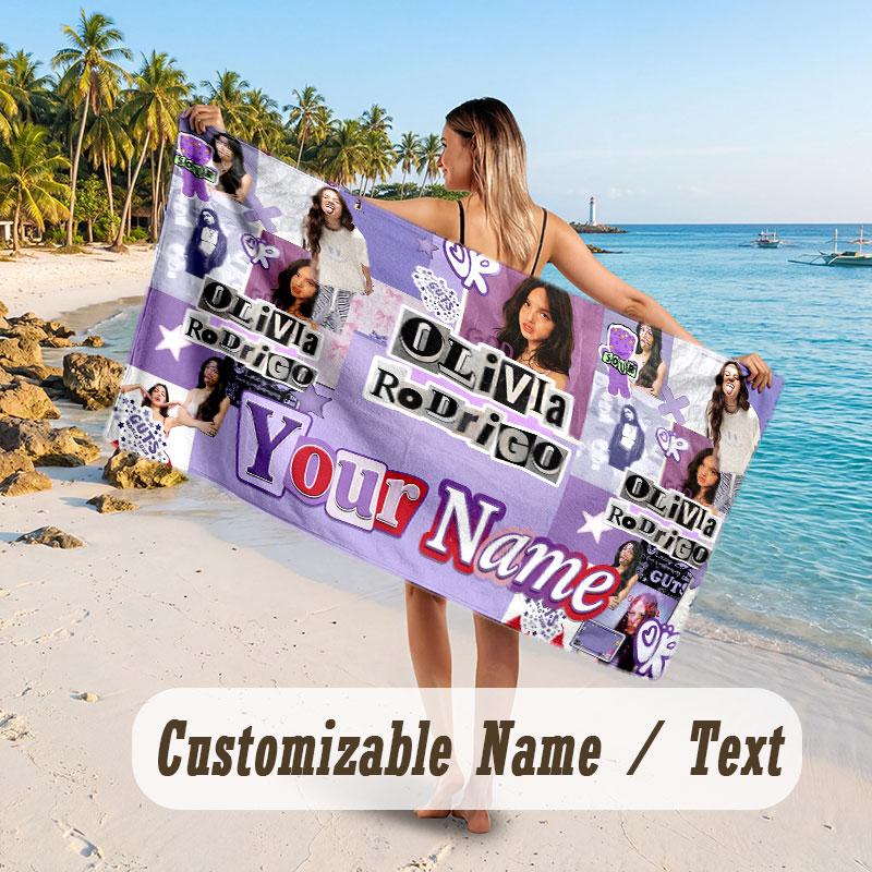 Custom Name Large Beach Towel,Olivia Rodrigo Quick Absorbent Towel For Outdoor Travel Poolside