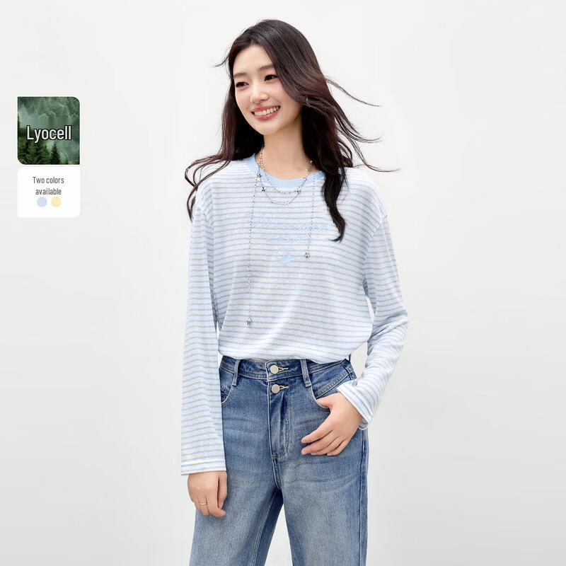 Women s Casual Striped Printed Round Neck T-shirt L
