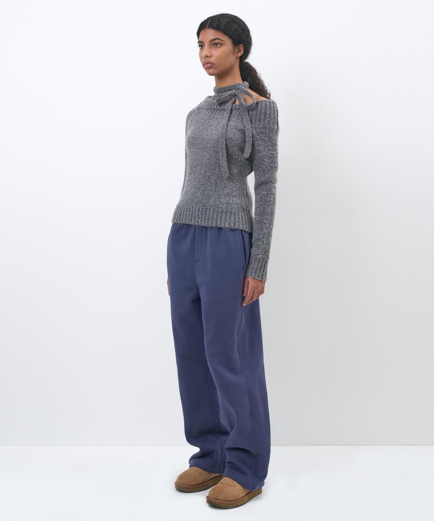 PARTIMENTO WOMEN Tie Neck Strap Asymmetrical Knit Top_Charcoal
