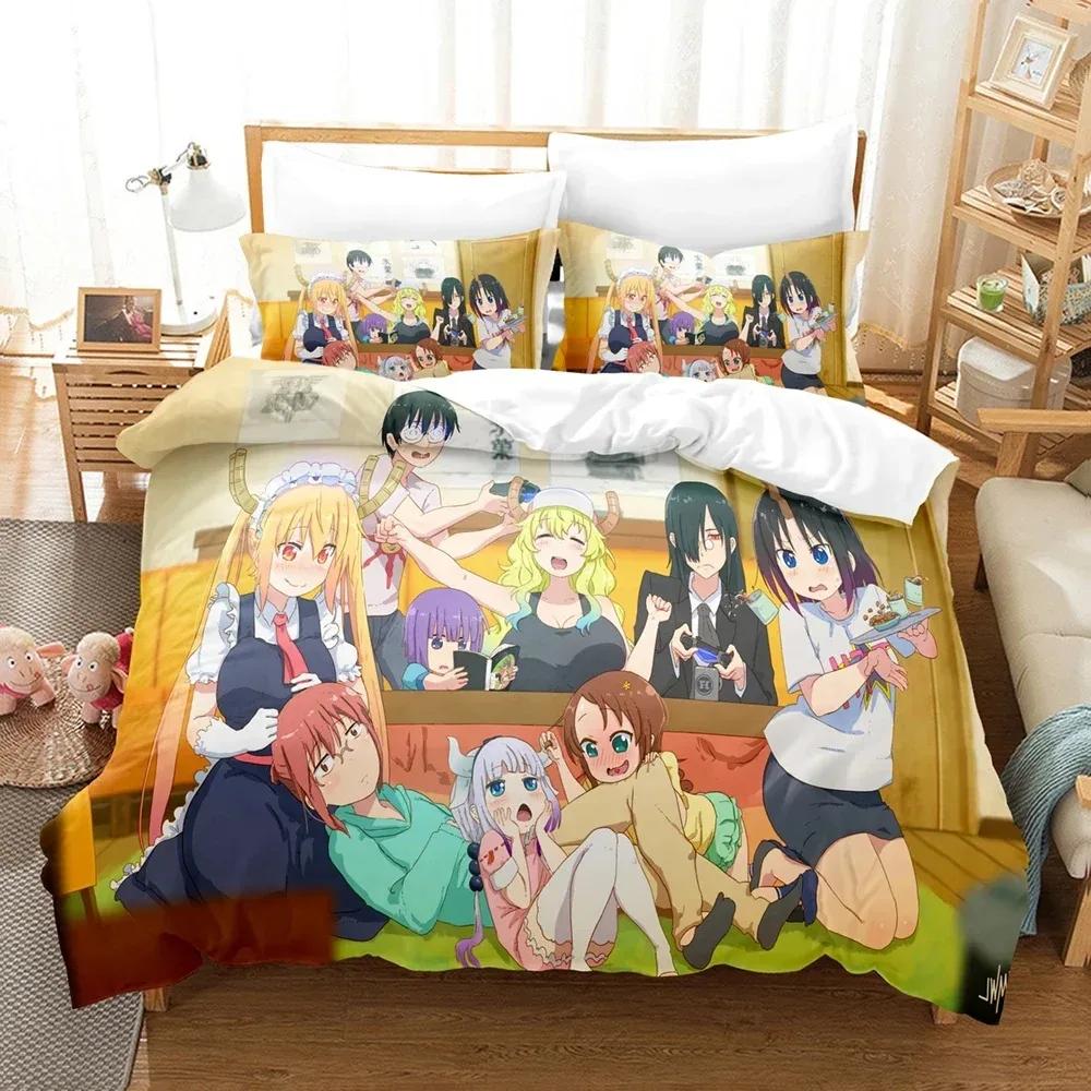 3D Printed Anime Miss Kobayashis Dragon Maid Kanna Bedding Set Boys Girls Twin Queen Size Duvet Cover Pillowcase Bed Kids Adult