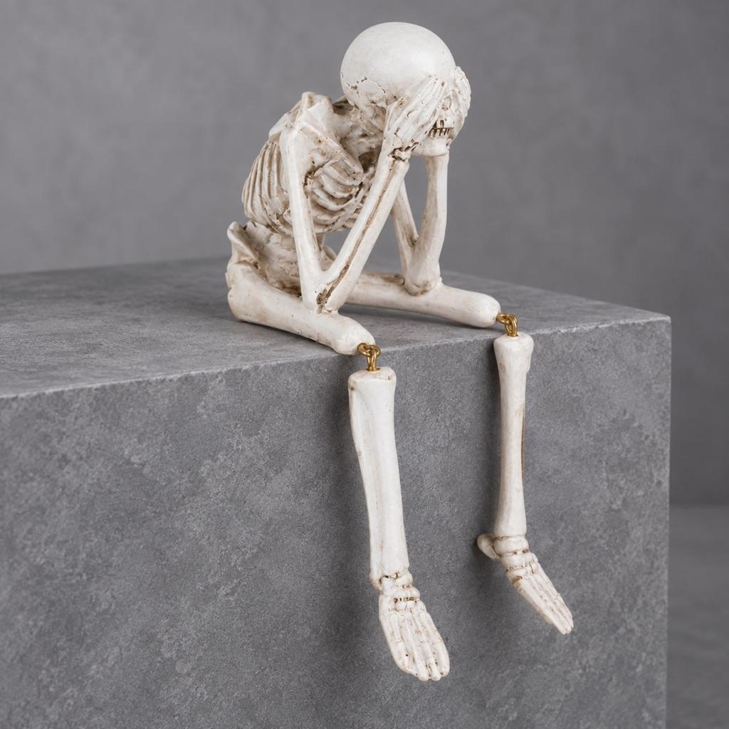 Resin Skeleton Figurine Halloween Hanging Leg Decoration Intricately Carved Statue for