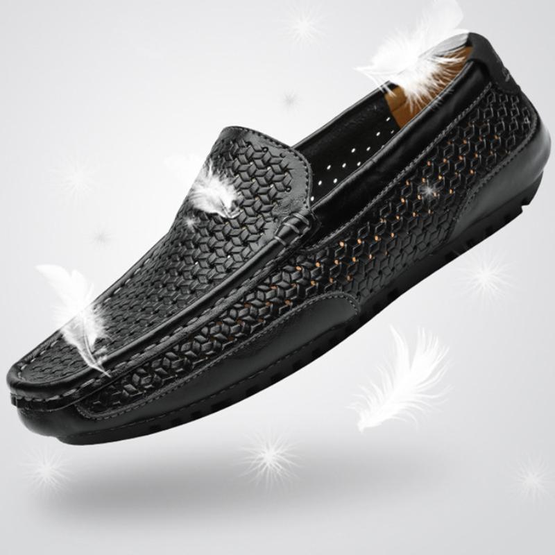 Heren Casual Schoenen Luxe Merk Zomer Echt Leer Heren Loafers Mocassins Uitgehold Ademend Slip On Rijschoenen